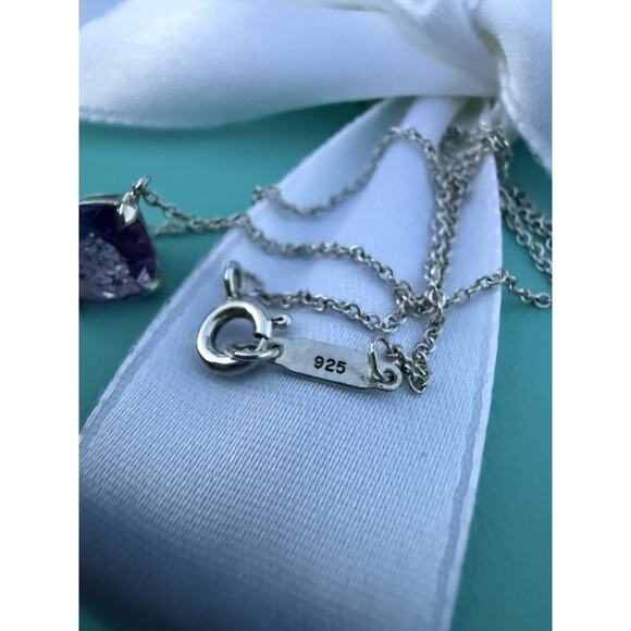 Tiffany & Co. Silver 2ct Purple Amethyst Gemstone Pendant Sparkler Necklace 16" - Picture 11 of 13